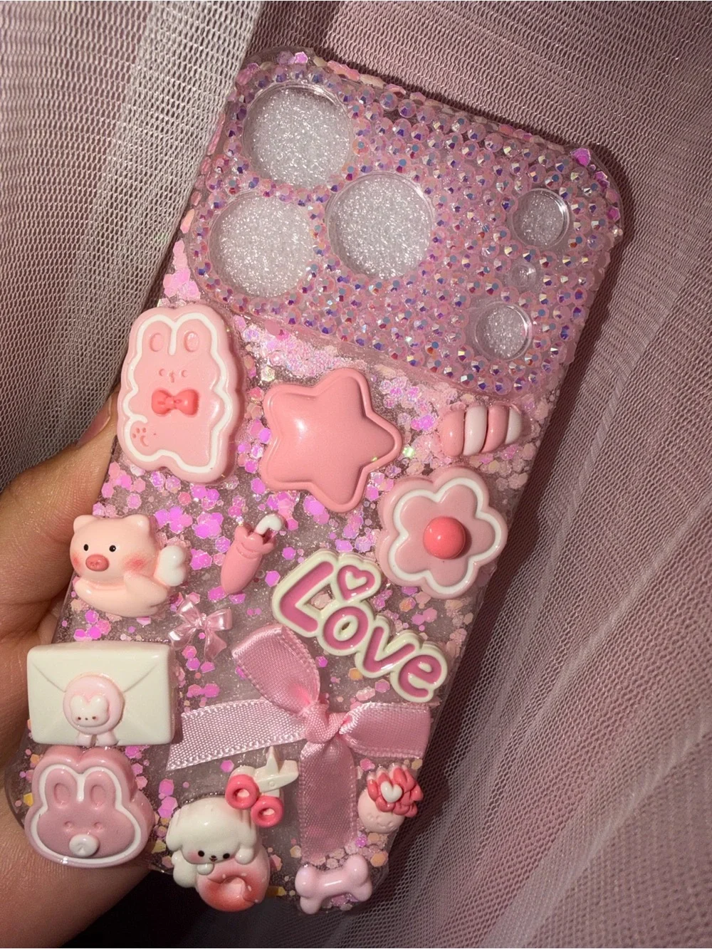 Pink Cute Decorative Phone Case with 3D Charms.  iPhone 17pro